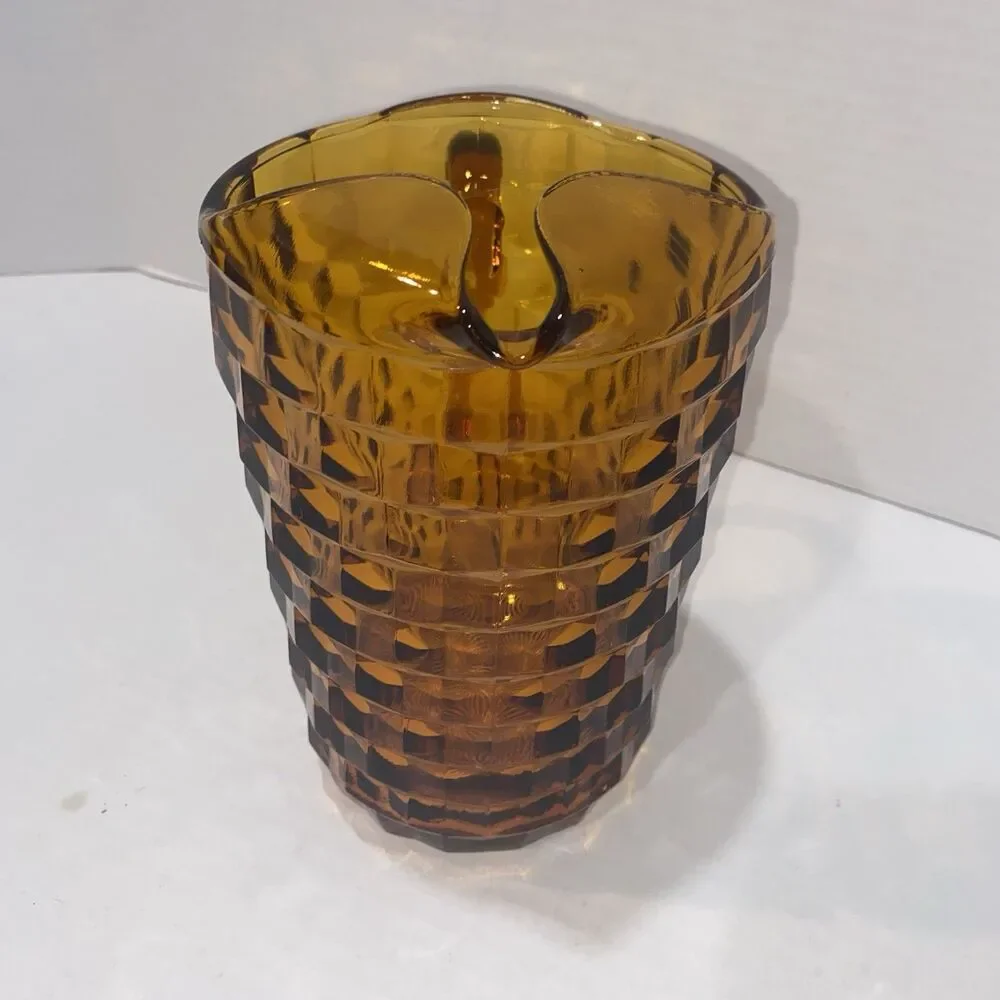 Indiana Glass Whitehall Amber Pitcher Cubist Pattern 8